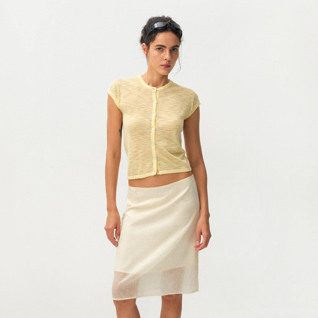 Lyocell Semi-Sheer Pencil Midi Skirt - Beige