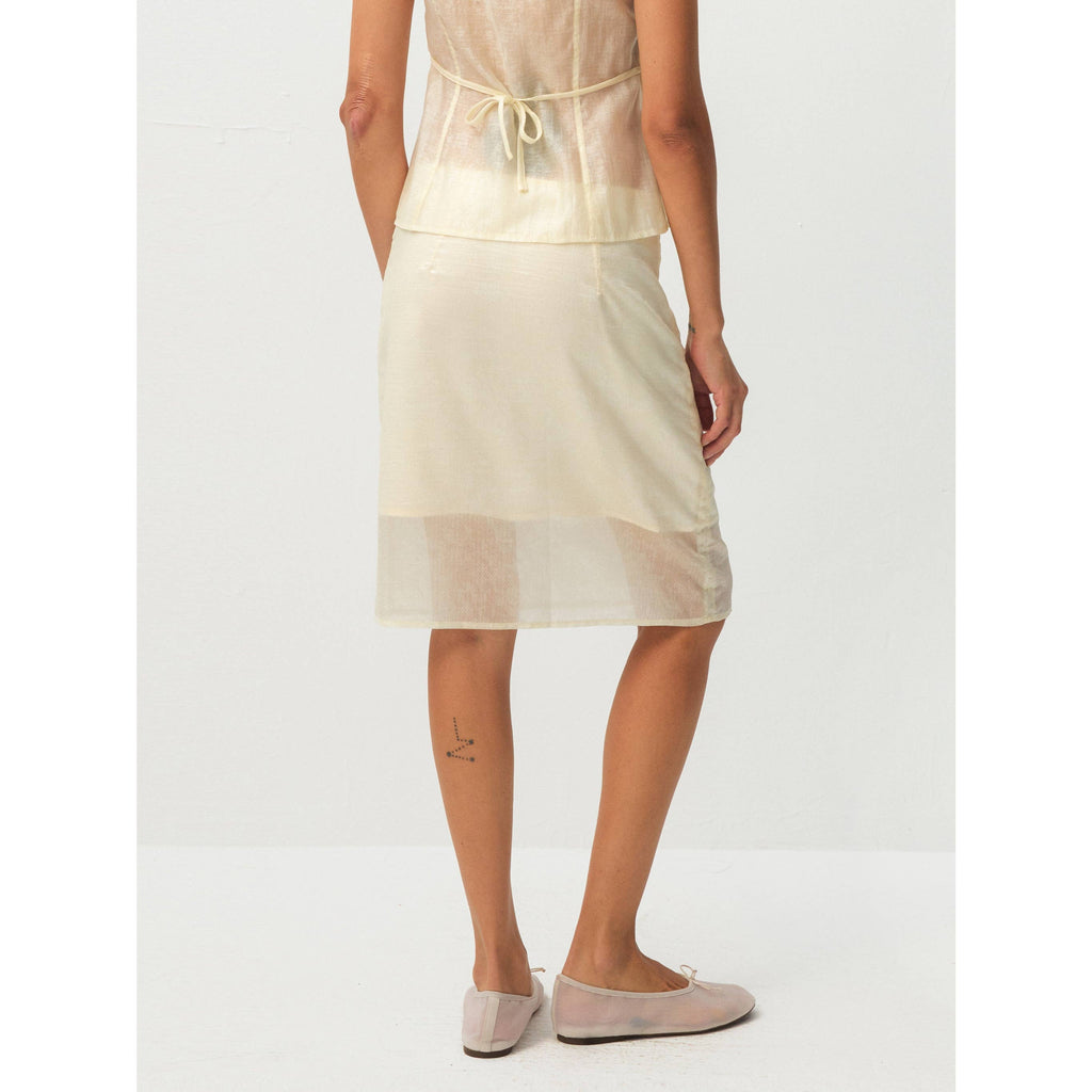 Lyocell Semi-Sheer Pencil Midi Skirt - Beige