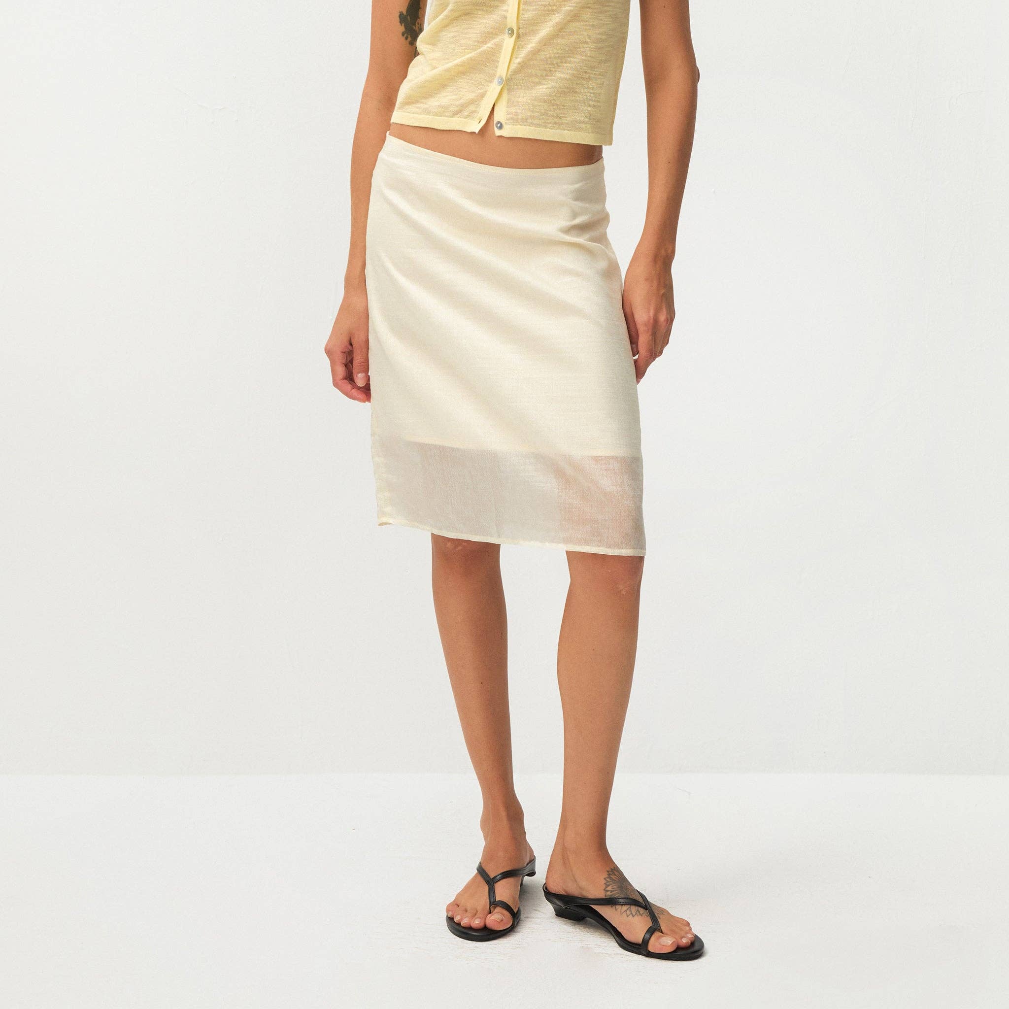 Lyocell Semi-Sheer Pencil Midi Skirt - Beige
