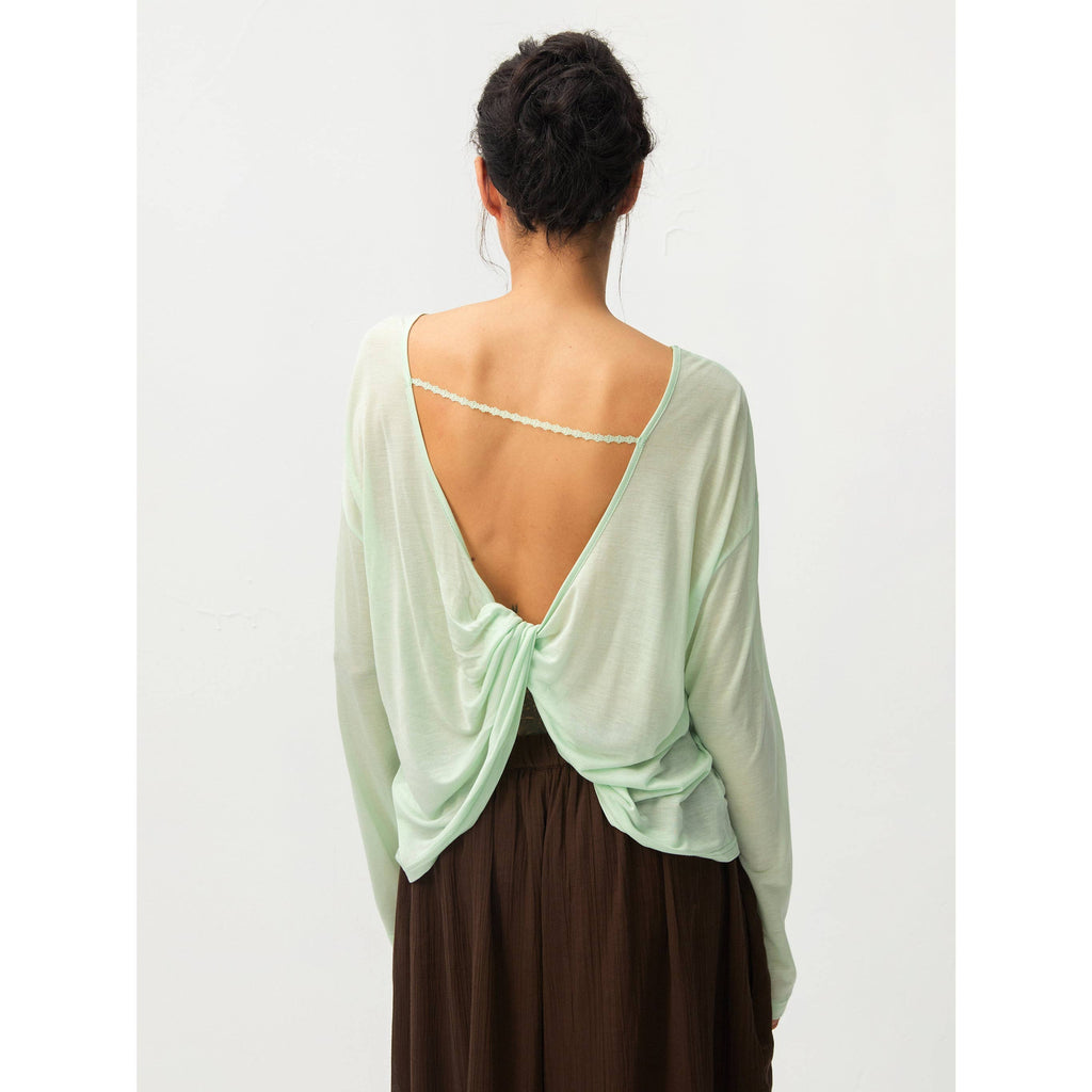 Lyocell Sheer Open-Back Top - Green