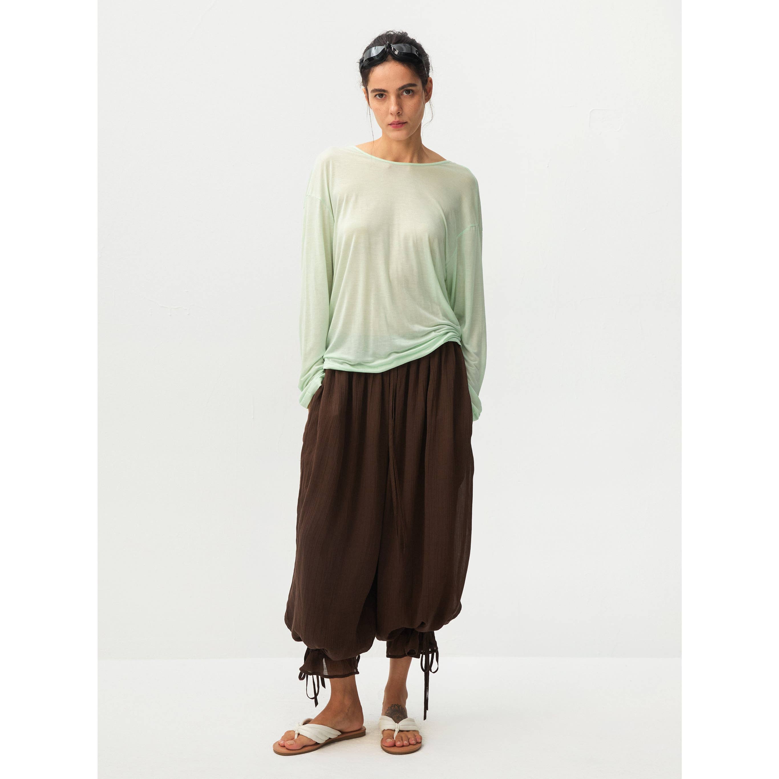 Lyocell Sheer Open-Back Top - Green