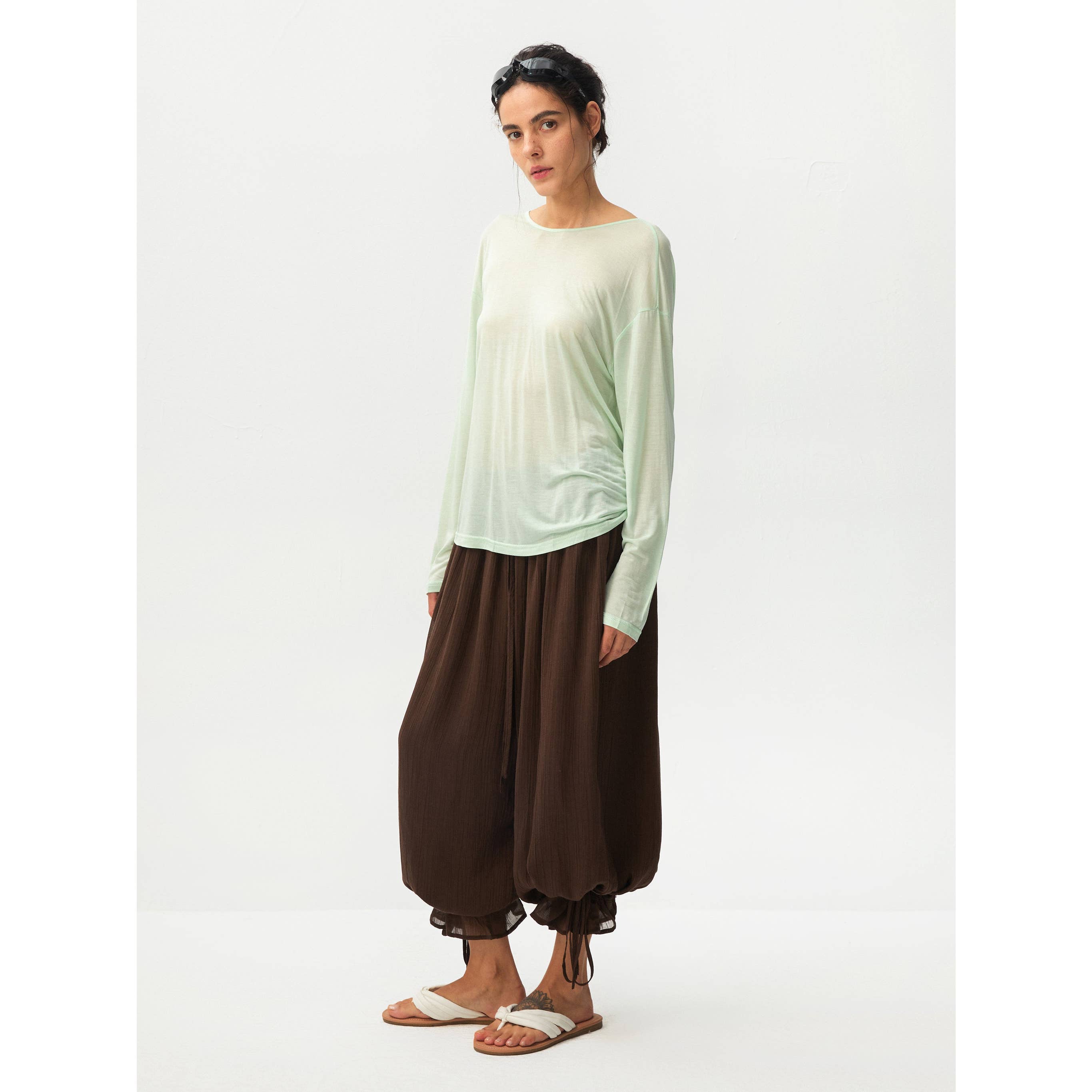 Lyocell Sheer Open-Back Top - Green