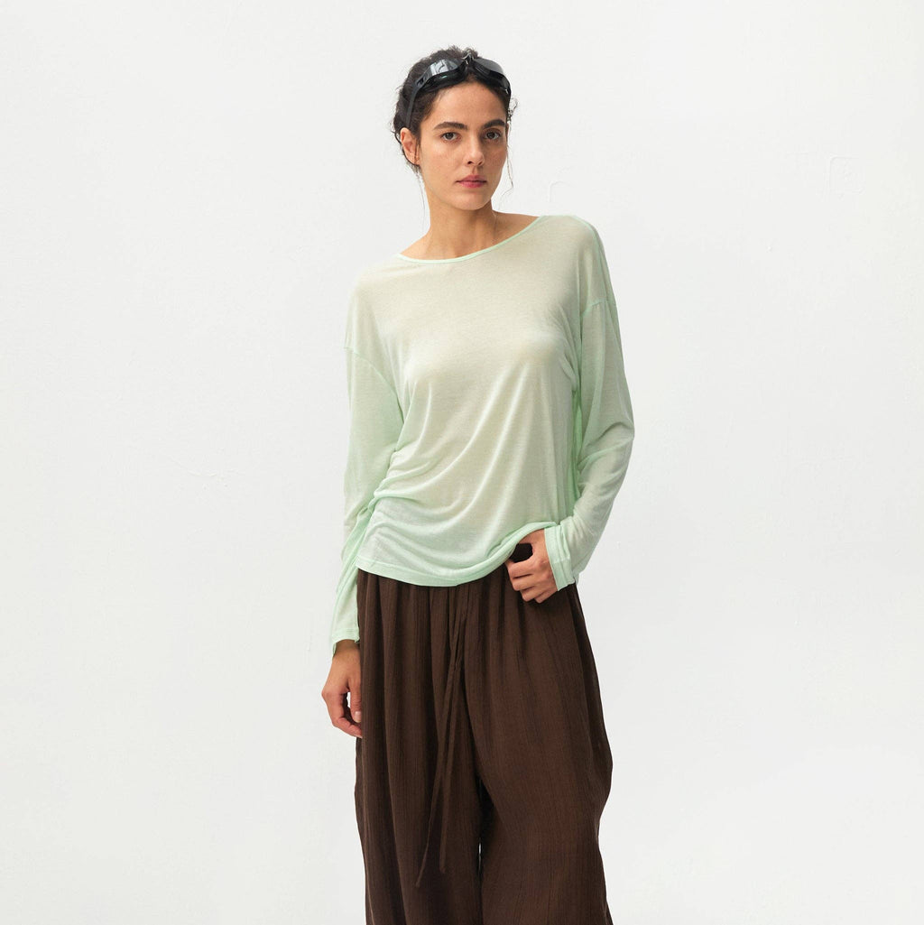 Lyocell Sheer Open-Back Top - Green