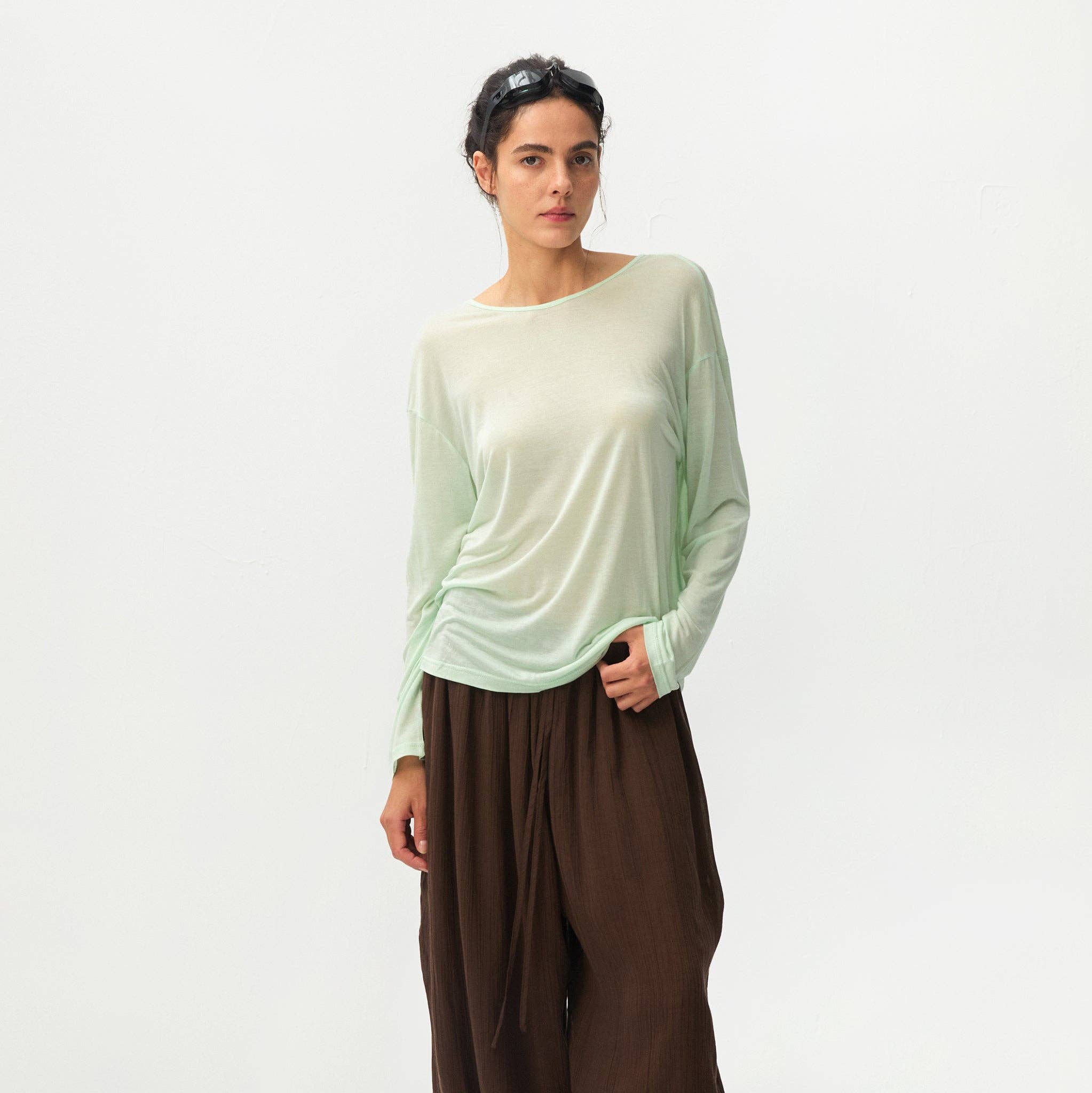 Lyocell Sheer Open-Back Top - Green