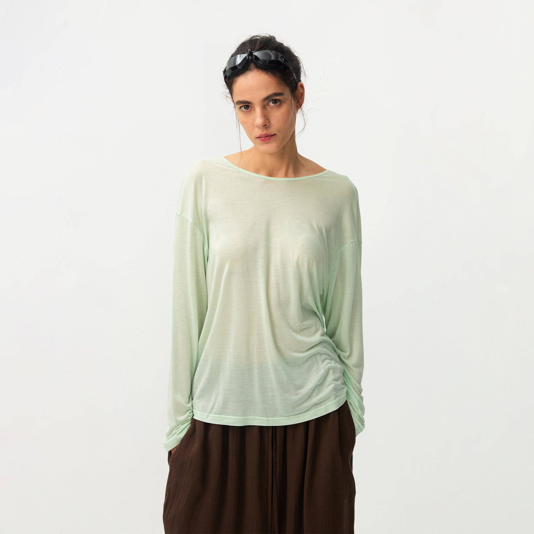 Lyocell Sheer Open-Back Top - Green