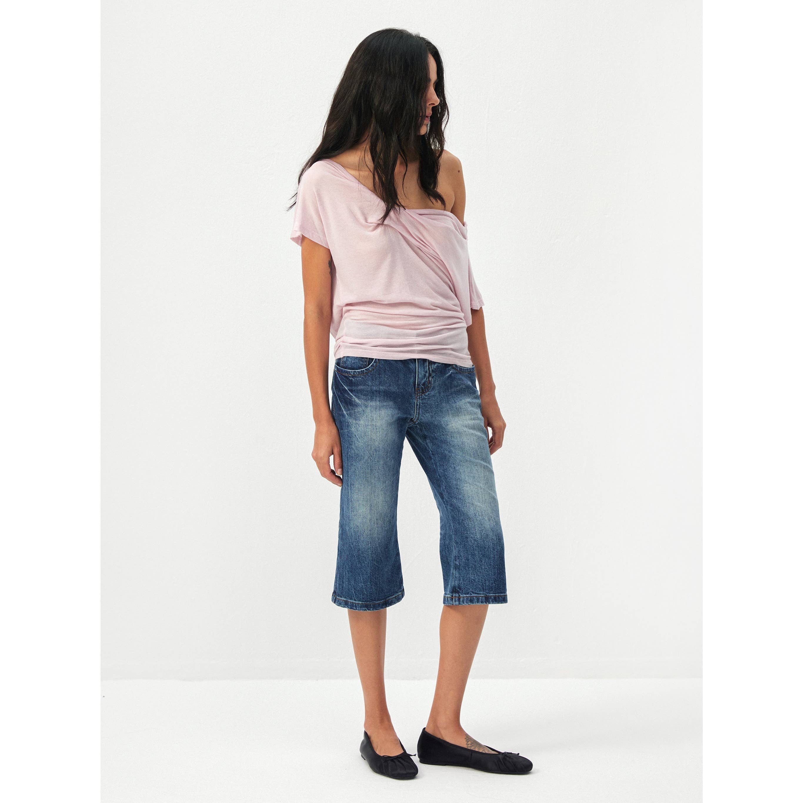 Lyocell-Wool Blend Draped Top - Pink