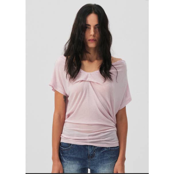Lyocell-Wool Blend Draped Top - Pink