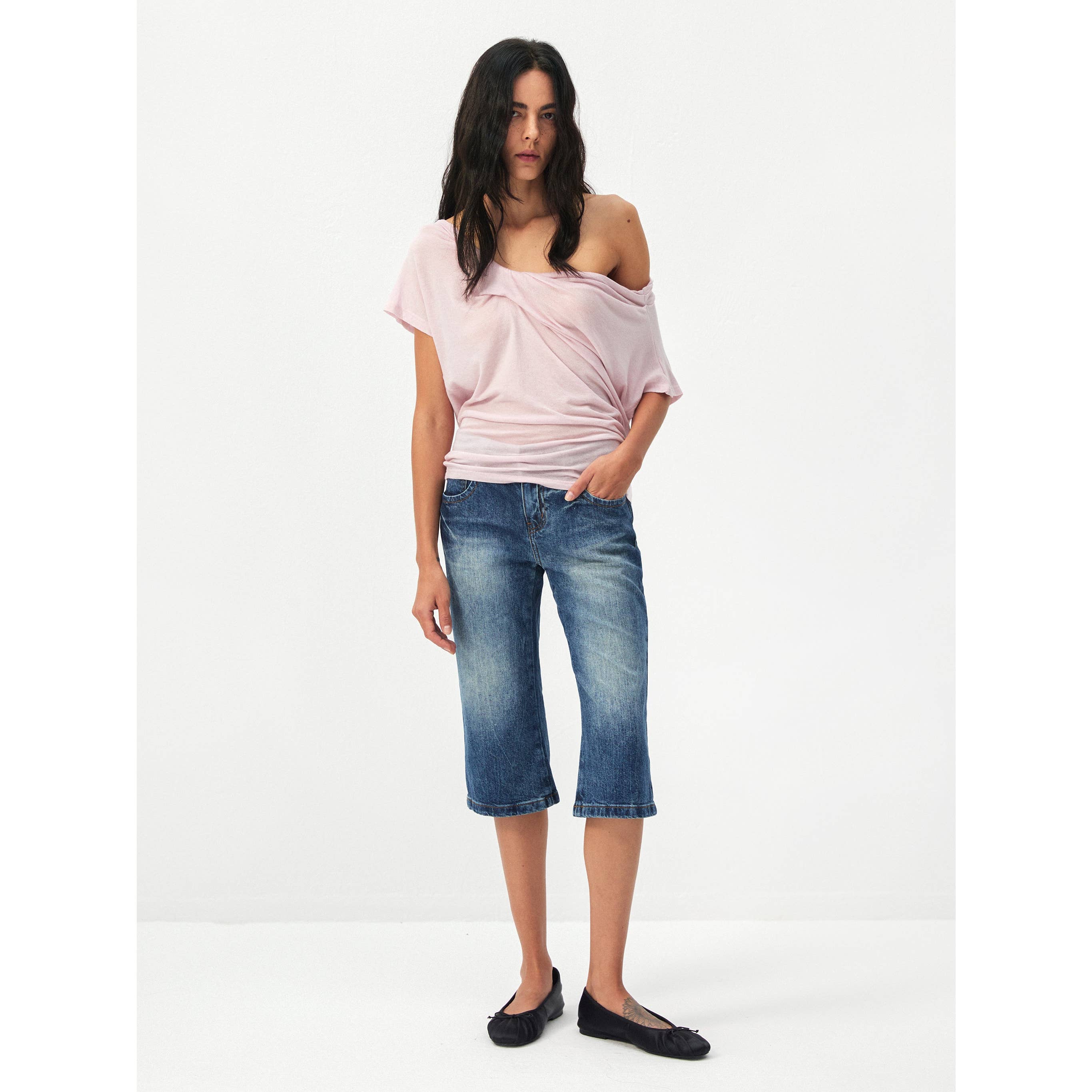 Lyocell-Wool Blend Draped Top - Pink