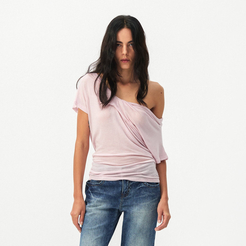 Lyocell-Wool Blend Draped Top - Pink