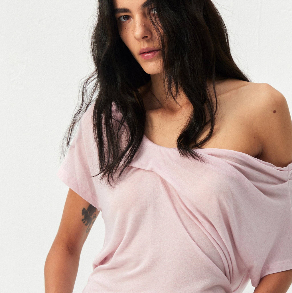 Lyocell-Wool Blend Draped Top - Pink