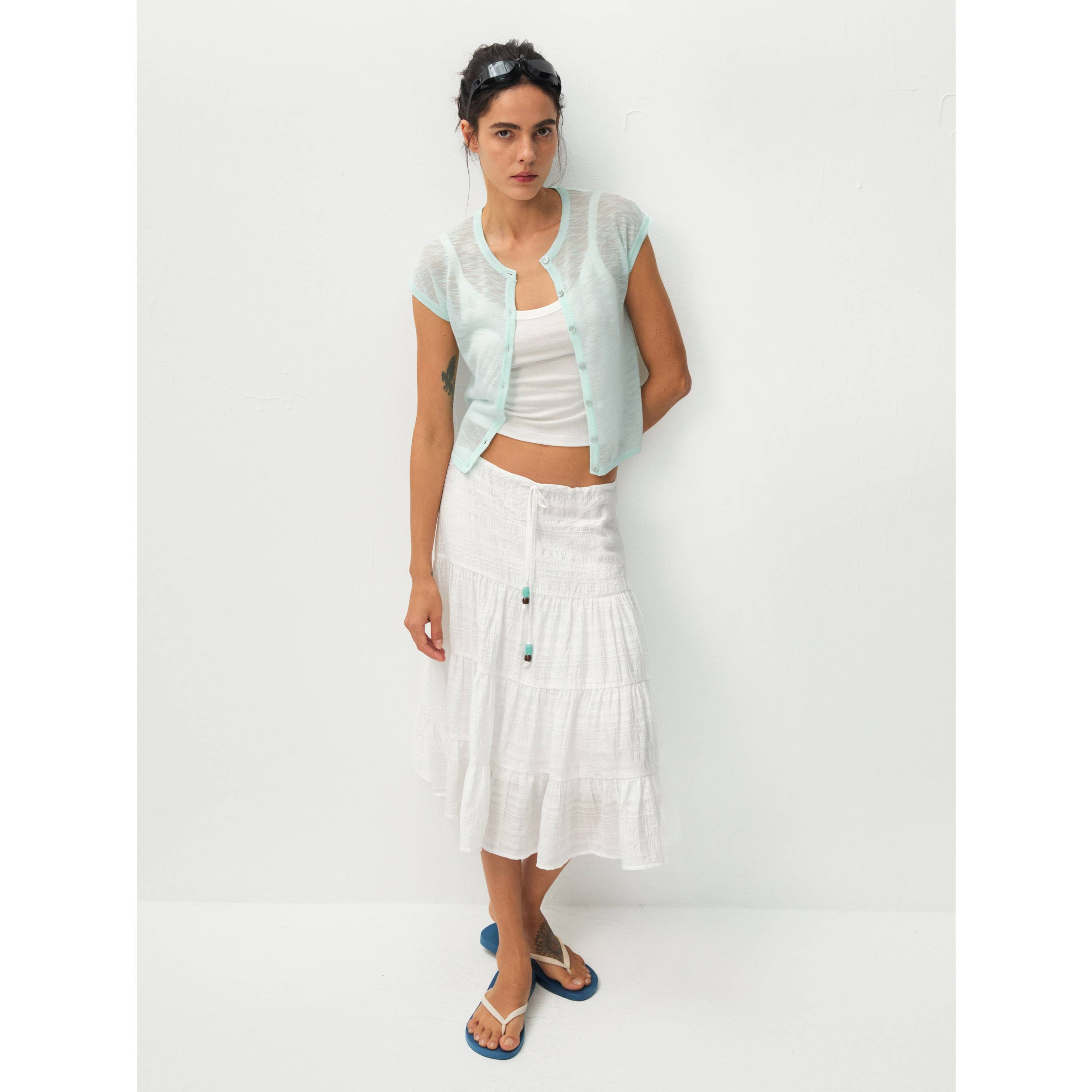 Recycled Viscose Sheer Knit Cardigan - Mint Green