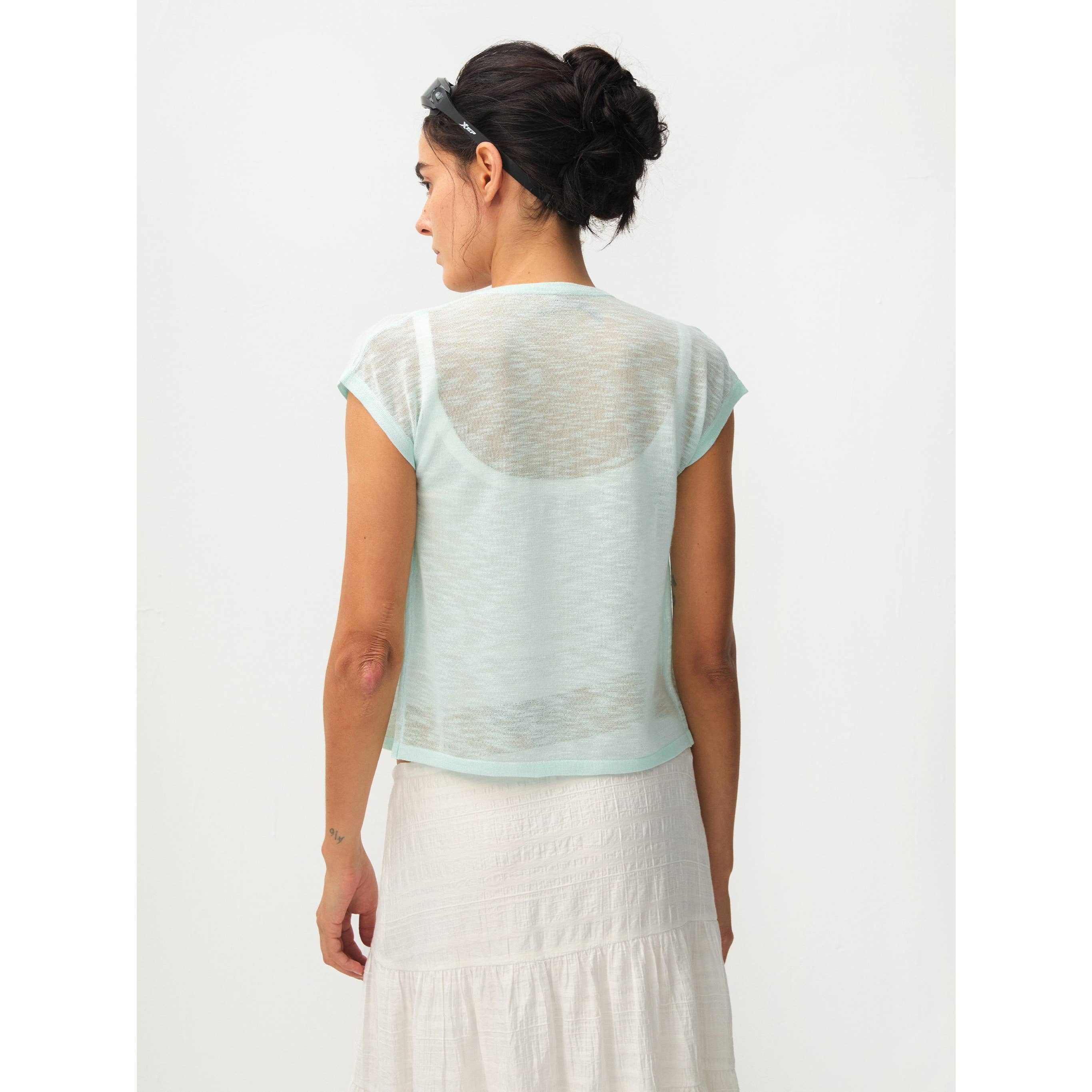 Recycled Viscose Sheer Knit Cardigan - Mint Green