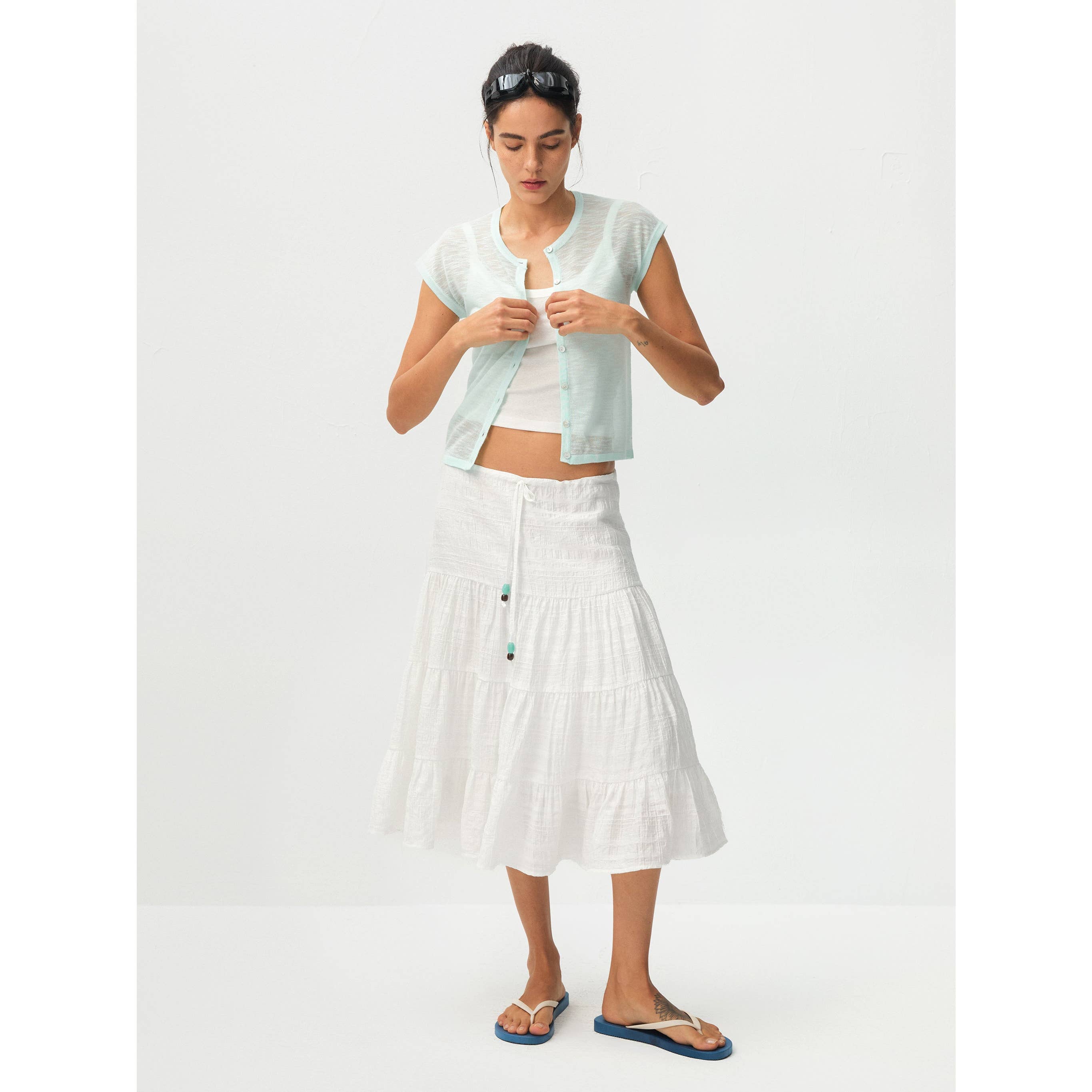 Recycled Viscose Sheer Knit Cardigan - Mint Green