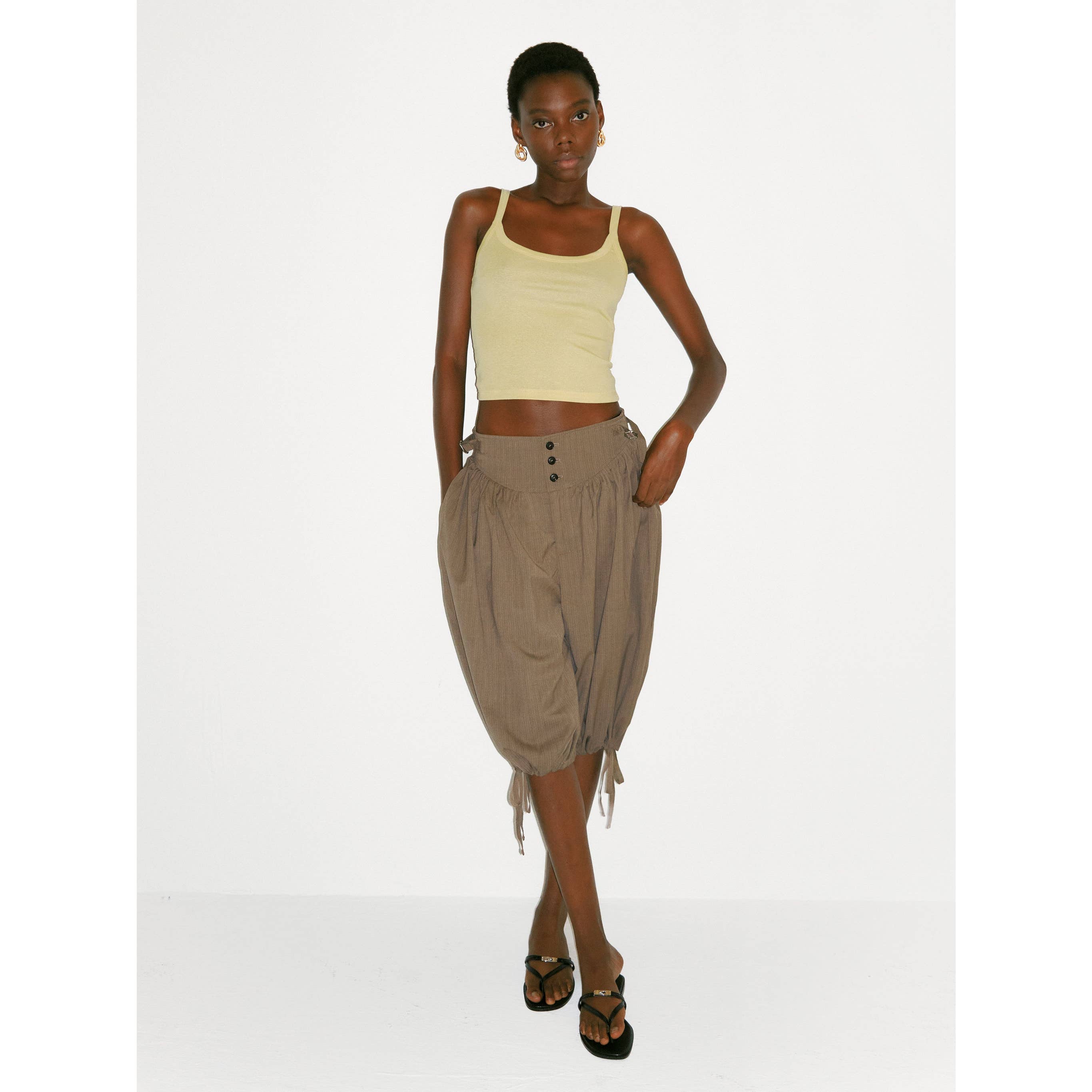 Striped Button-Front Culottes - Coffee
