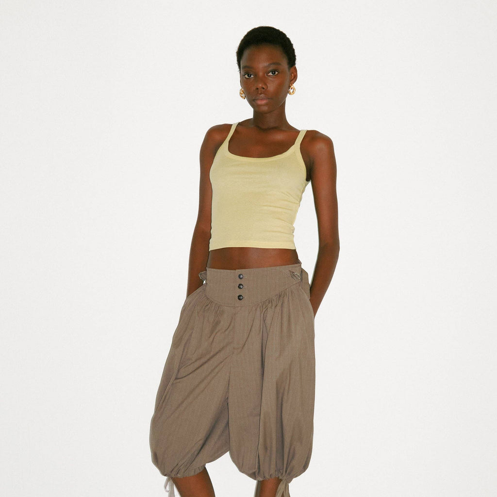 Striped Button-Front Culottes - Coffee