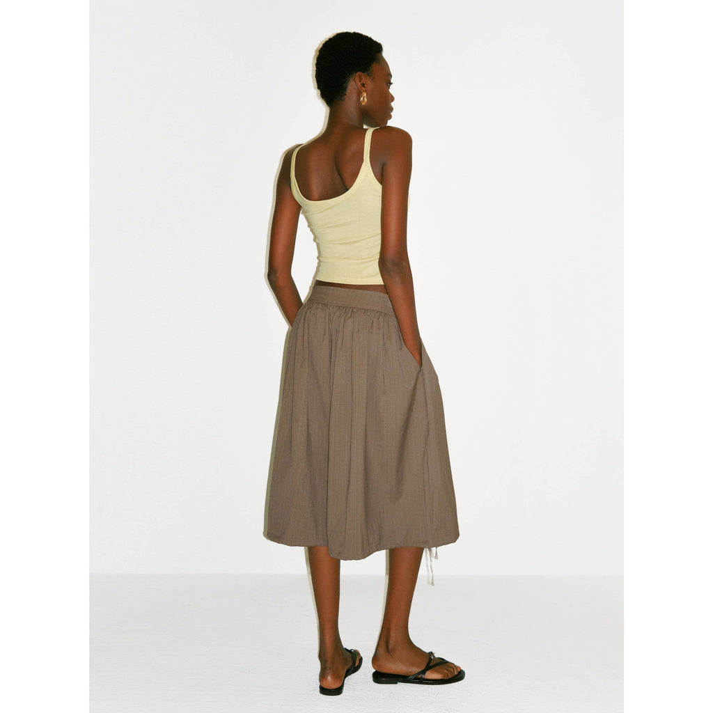 Striped Button-Front Culottes - Coffee