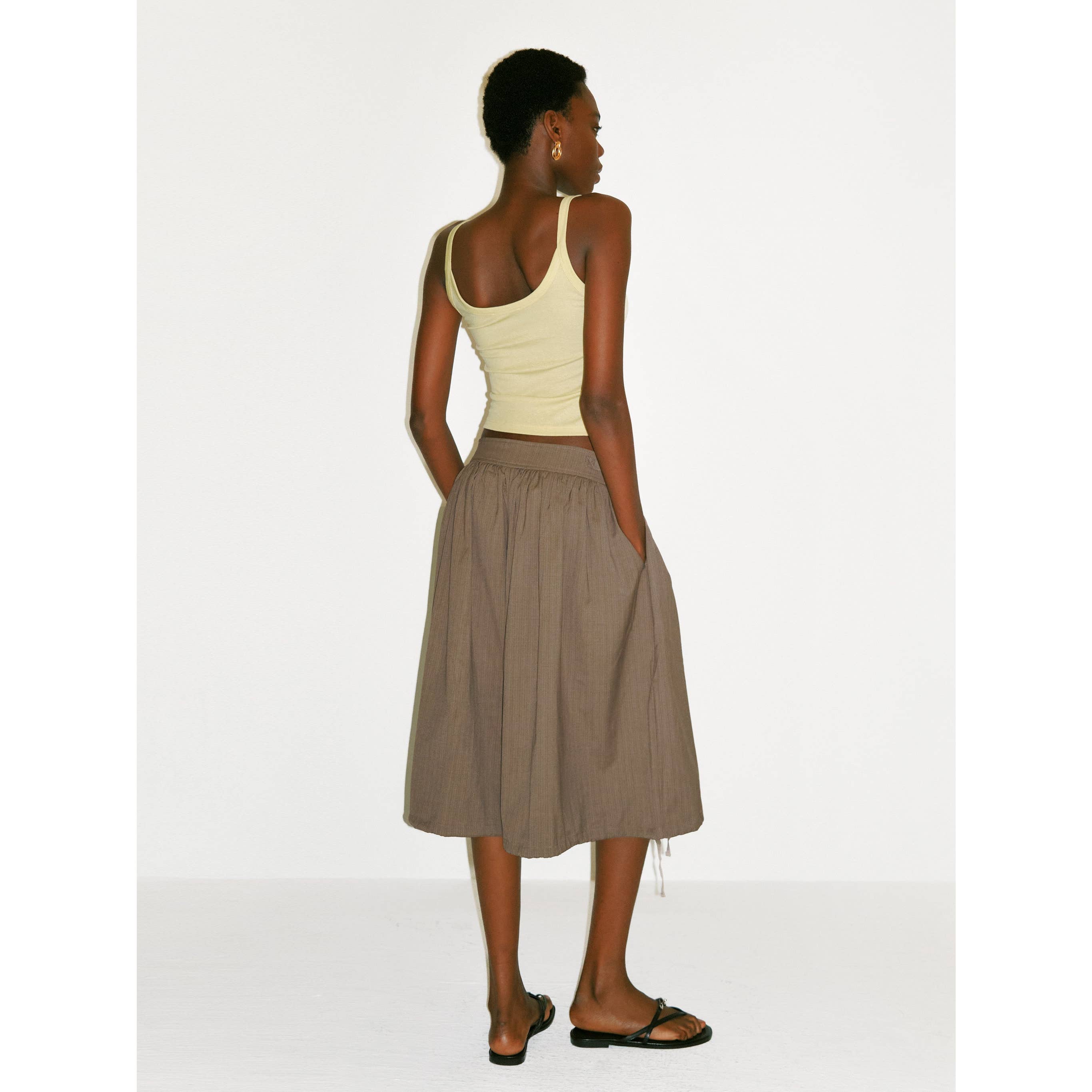 Striped Button-Front Culottes - Coffee