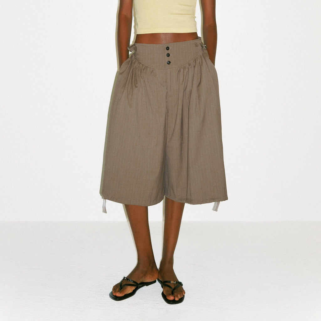 Striped Button-Front Culottes - Coffee
