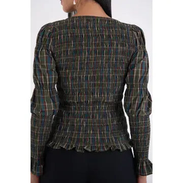 Iris Plaid Smocked Top