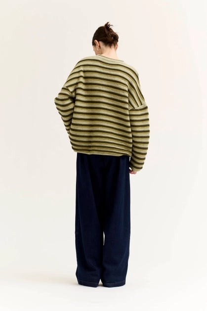 Contrast Yarn Stripe Cardigan - Artichoke Multi