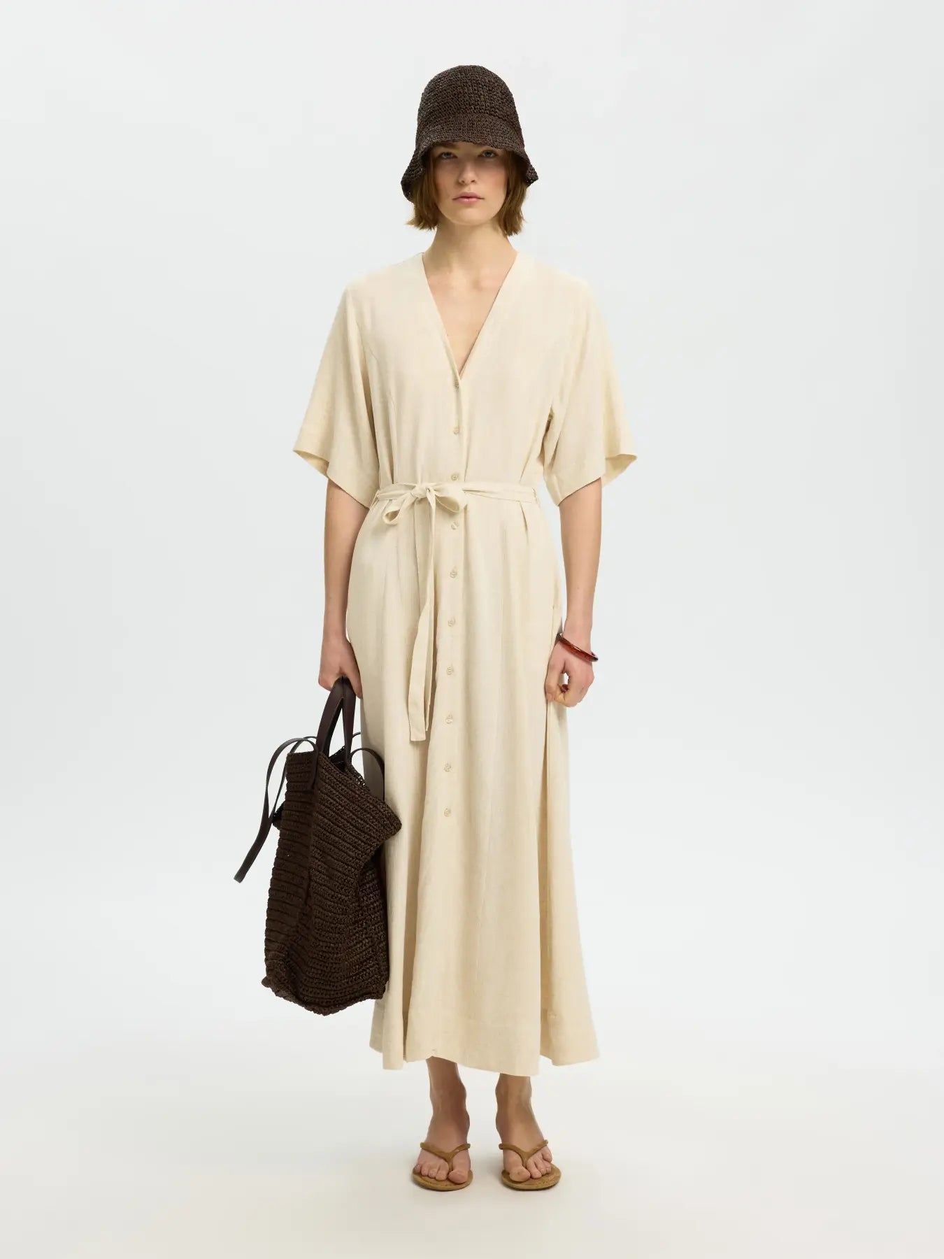 Viva Linen-Blend Dress - Sandshell