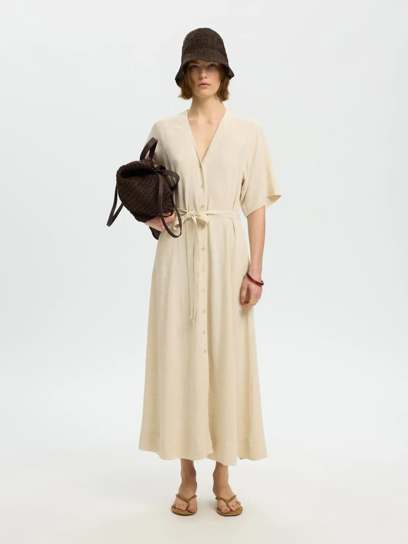 Viva Linen-Blend Dress - Sandshell