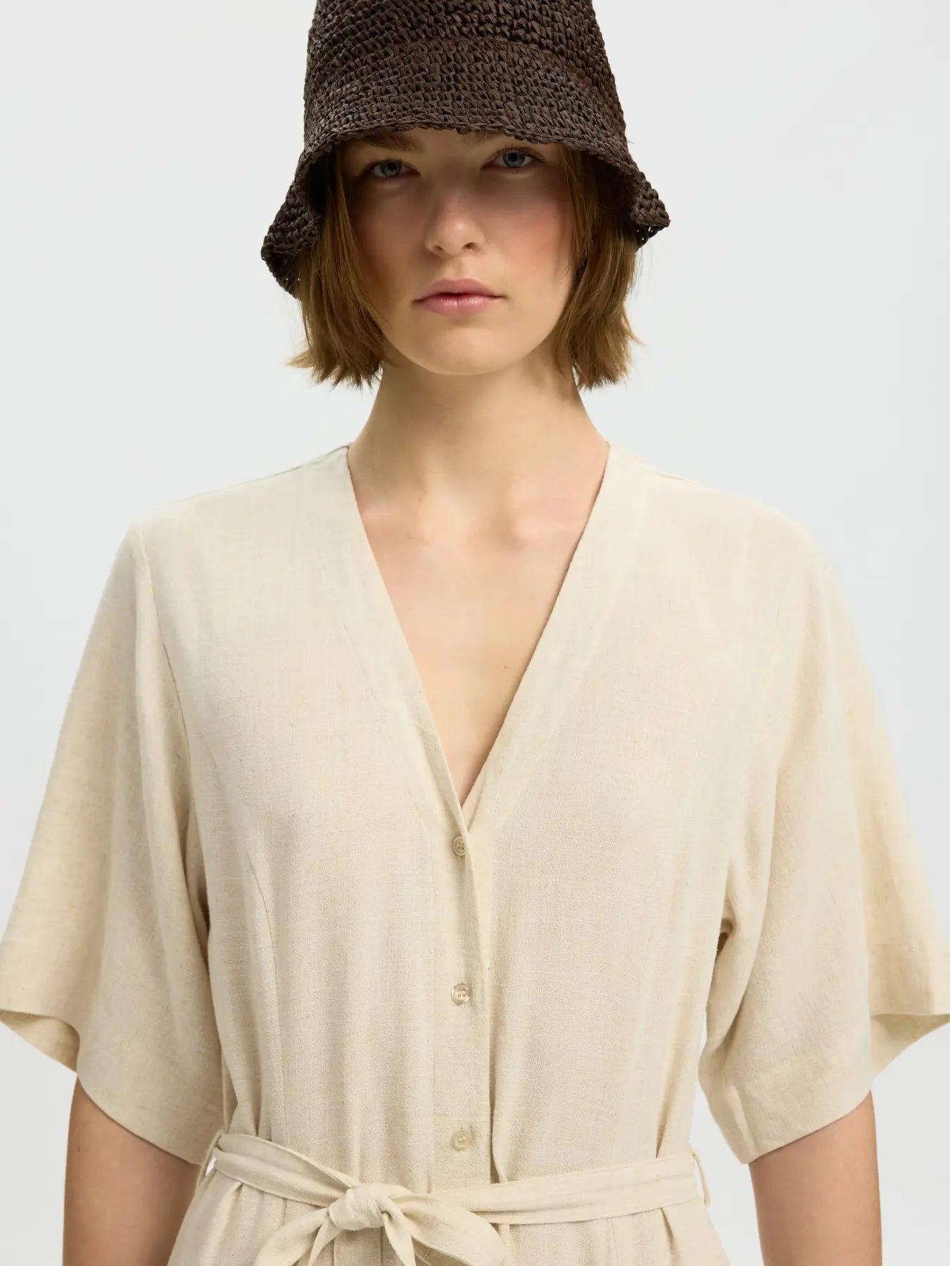 Viva Linen-Blend Dress - Sandshell
