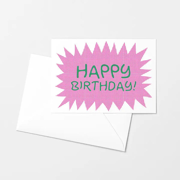 Happy Birthday Pink Starburst Risograph Greeting Card