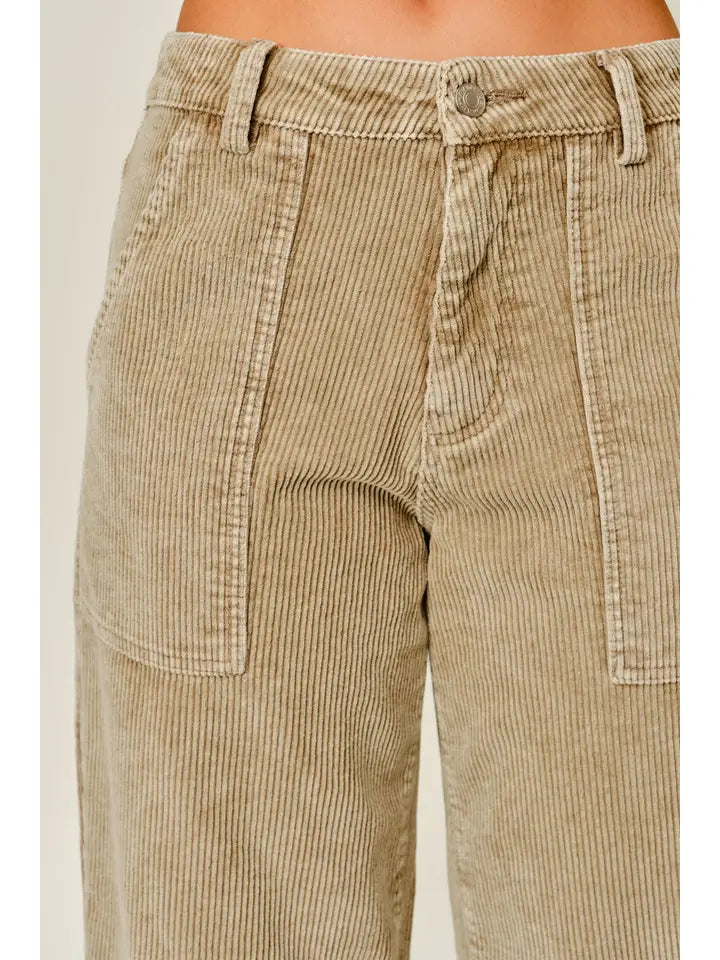 Corduroy Relaxed Fit Barrel Pants - Taupe