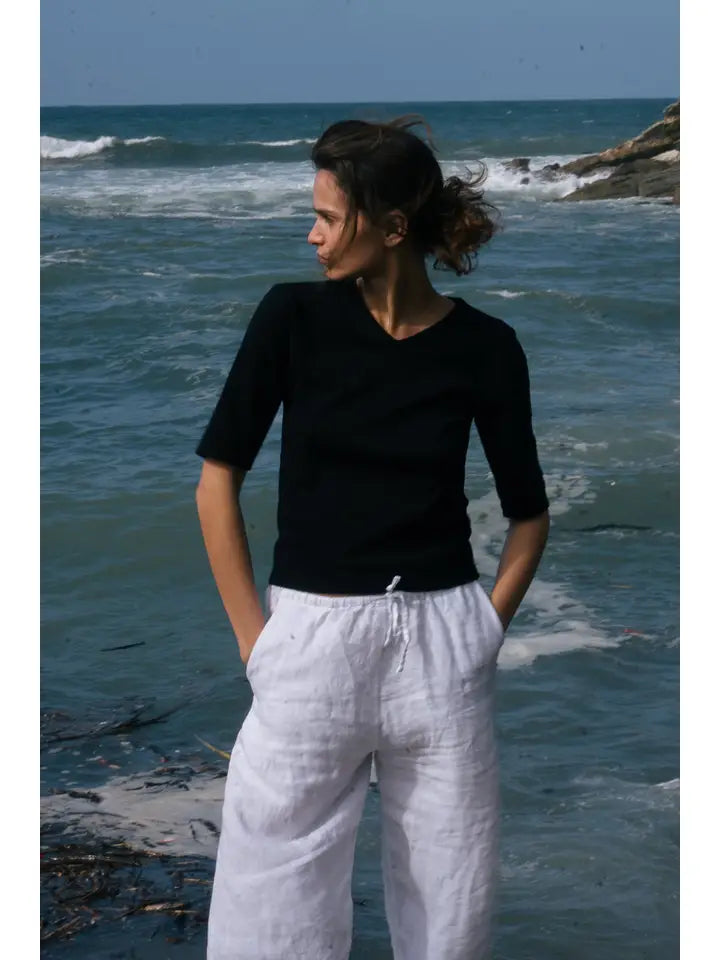 Organic Rib V-Neck - Black