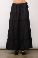 Claudine Tiered Maxi Skirt w/ Waist Ties - Black