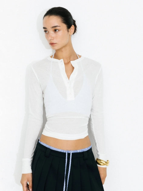 Henley Neck Slim Fit Long Sleeve Top