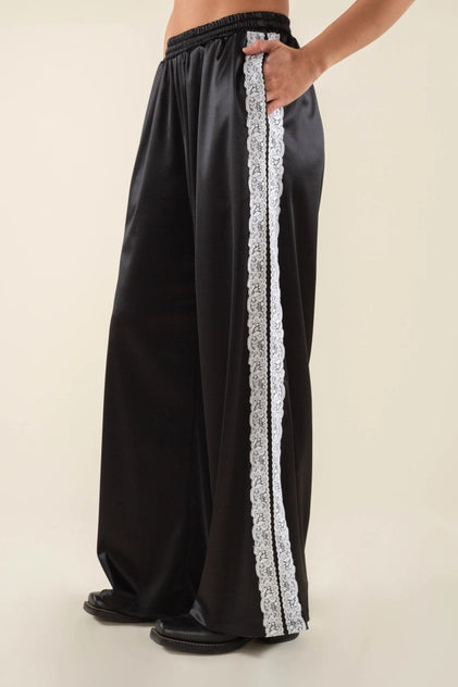 Nena Satin Lace Trim Track Pants