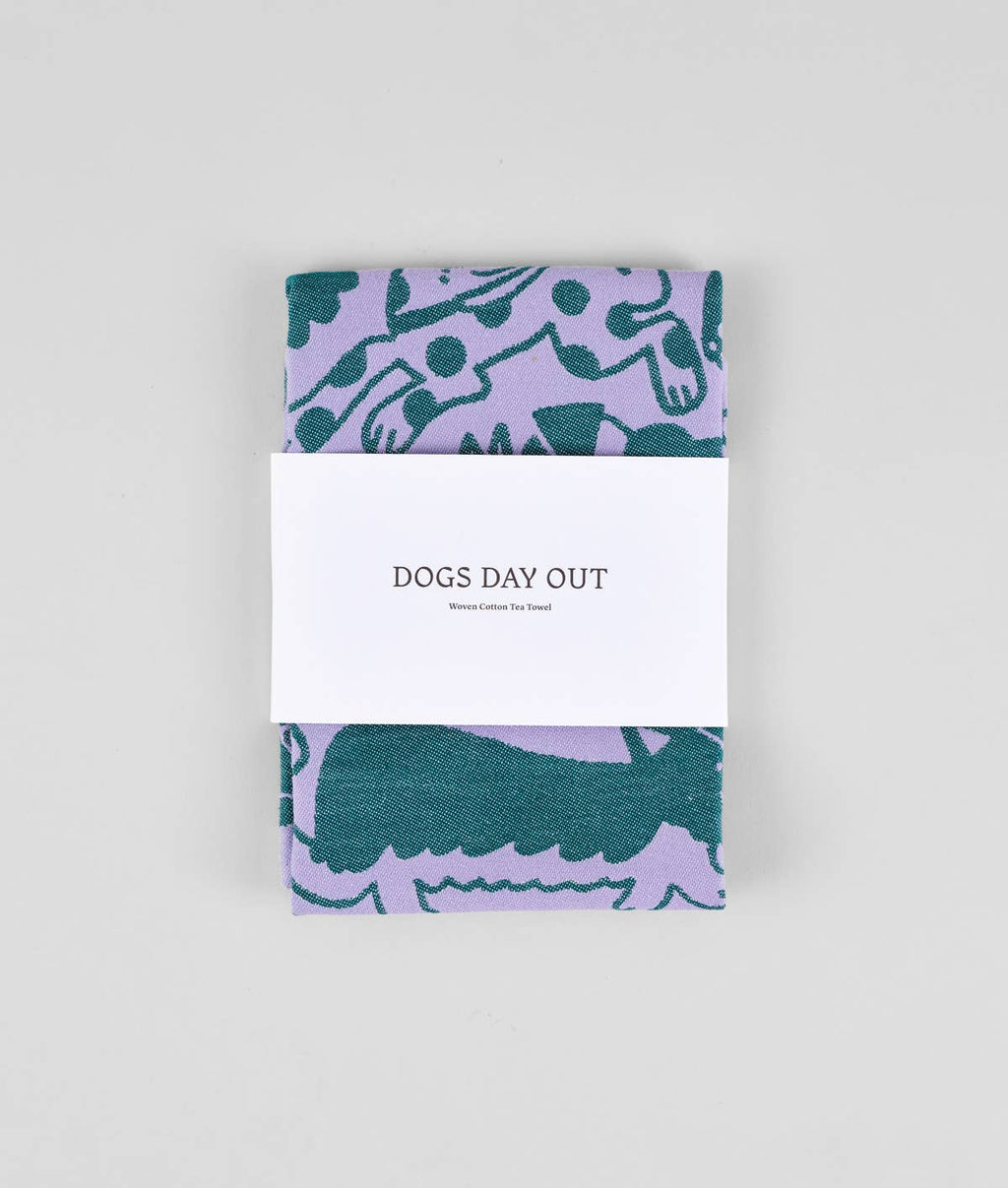 Dogs Day Out Woven Cotton Tea Towel