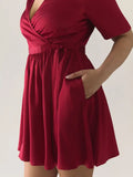 Wrap Satin Dress - Pomegranate