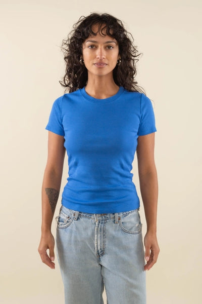 Garment Dyed 1x1 Rib Baby Tee - Blueberry