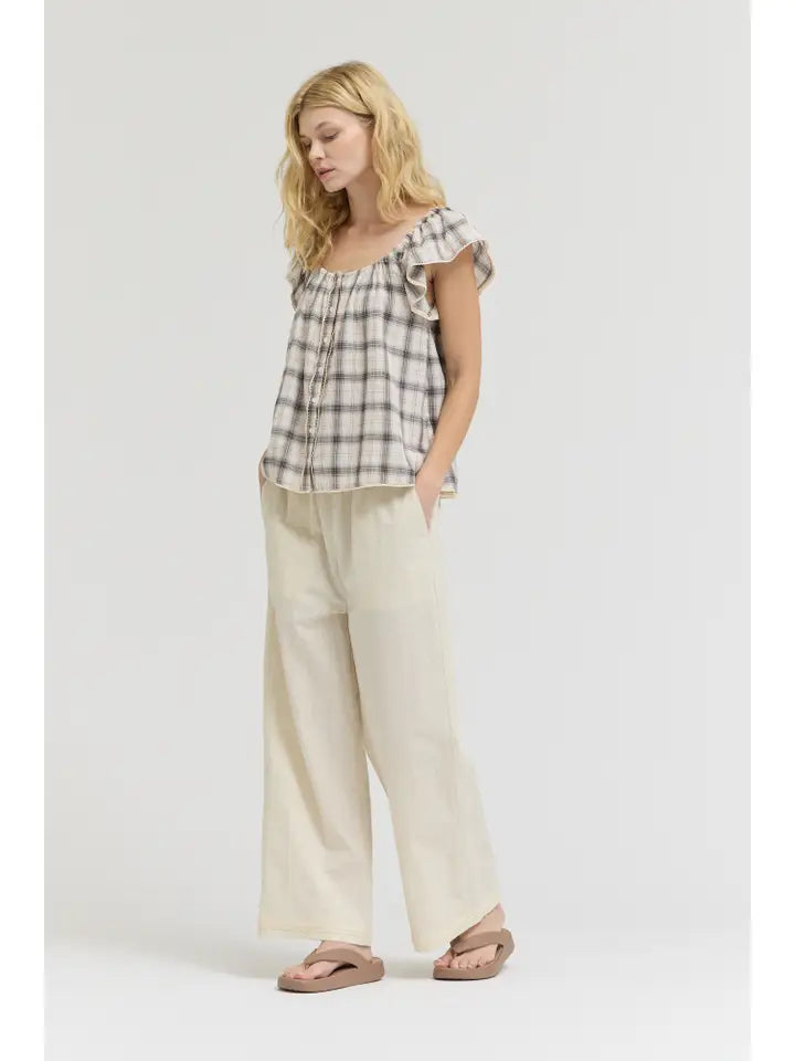 Plaid Eyelet Blouse - Natural
