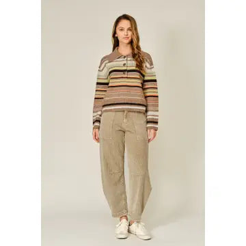 Corduroy Relaxed Fit Barrel Pants - Taupe
