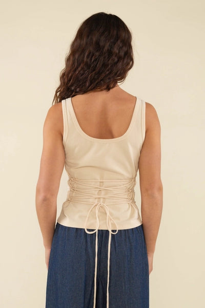 Caris Tie Back Jersey Tank - Natural