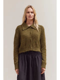Button Up Collar Neck Cardigan - Dark Moss