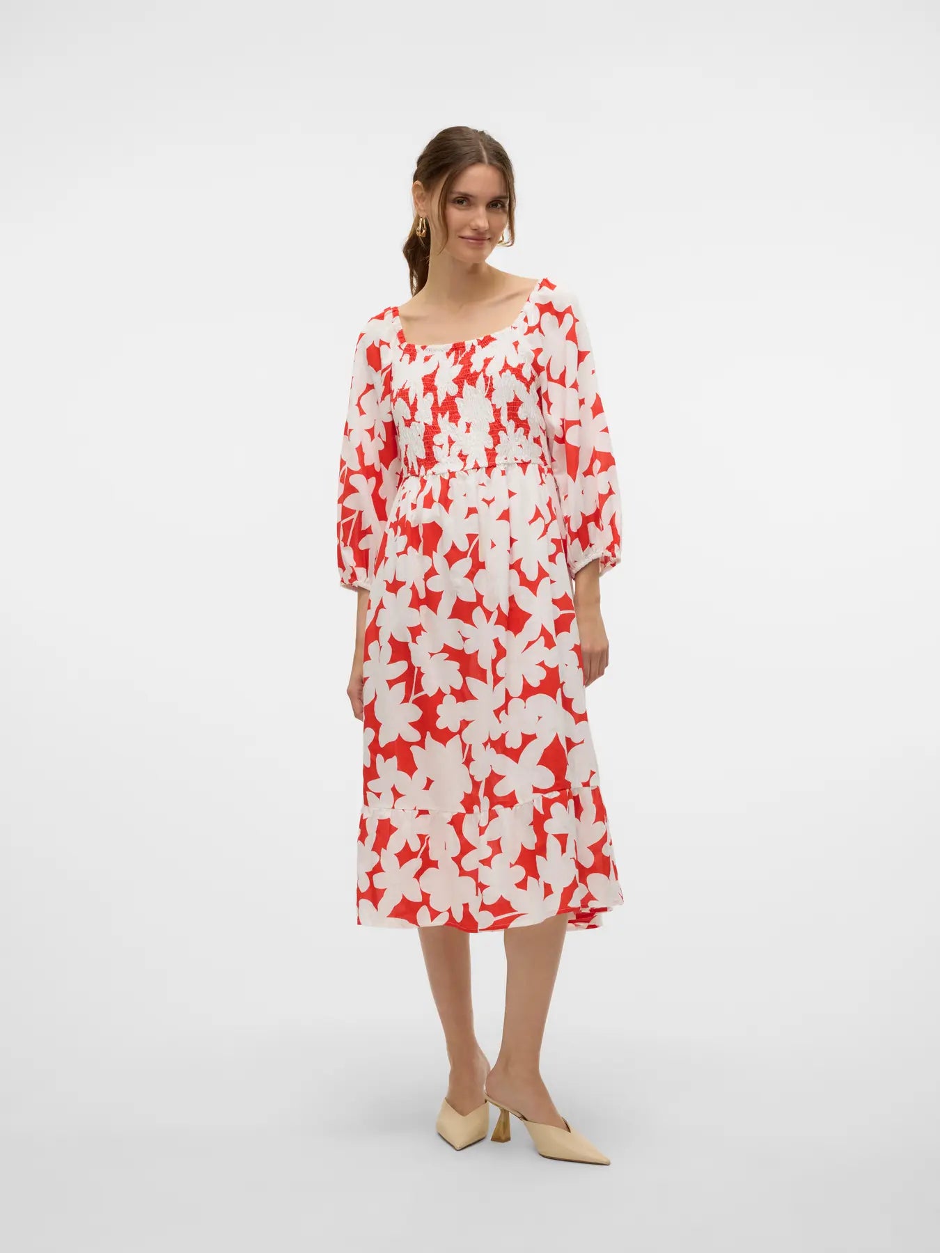 Dicthe 3/4 Square Calf Dress - Fiery Red Loa