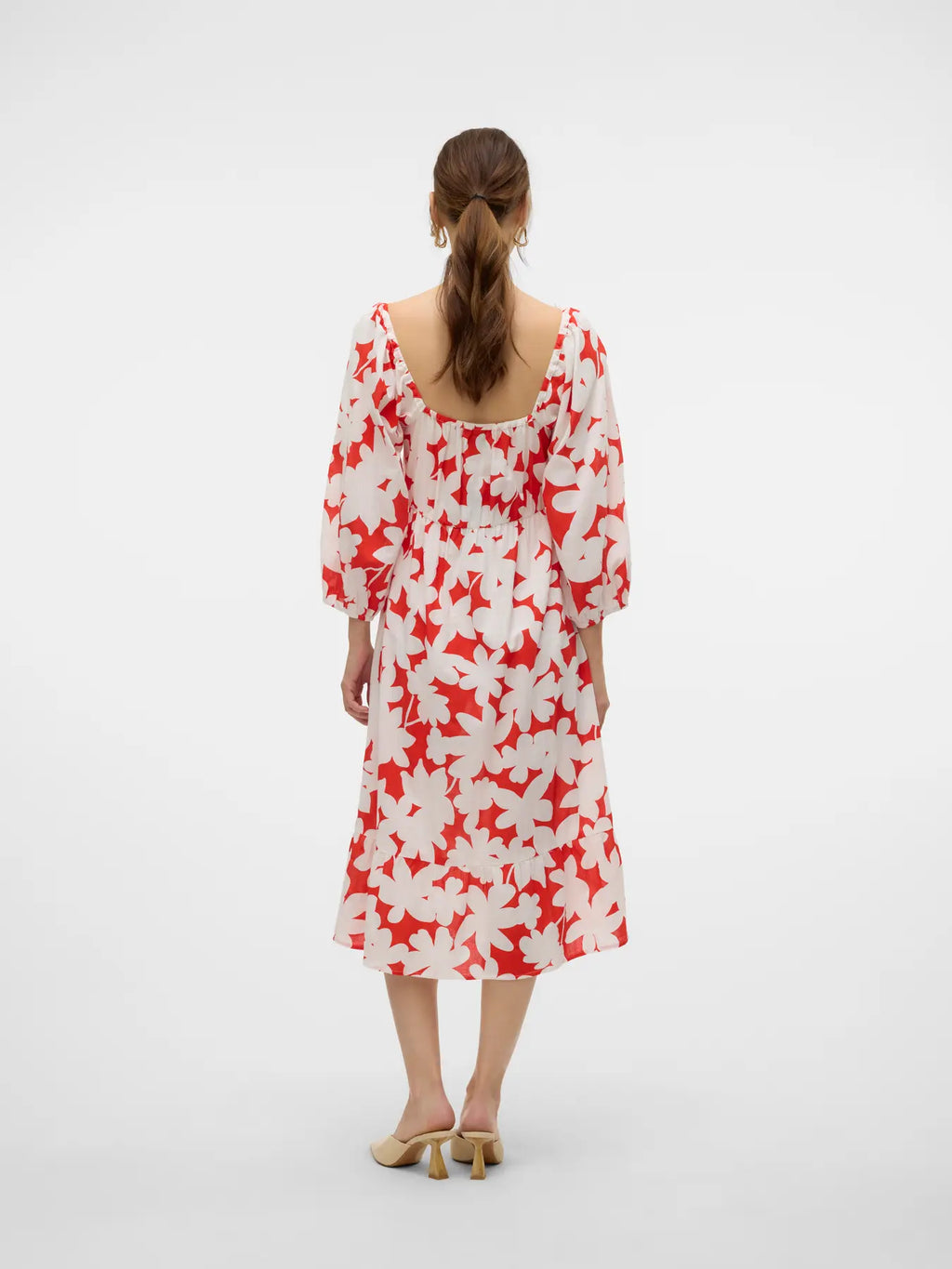 Dicthe 3/4 Square Calf Dress - Fiery Red Loa