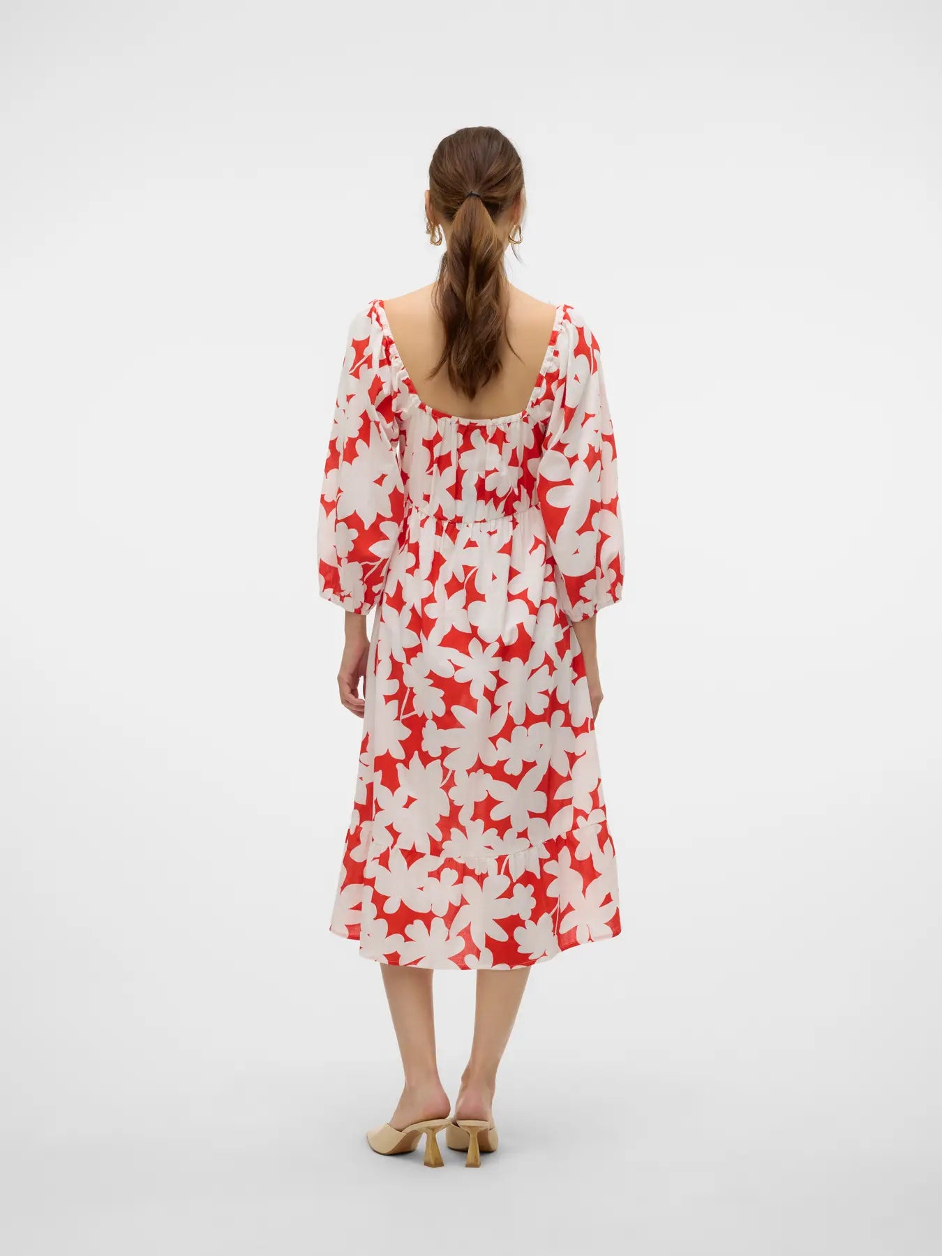 Dicthe 3/4 Square Calf Dress - Fiery Red Loa
