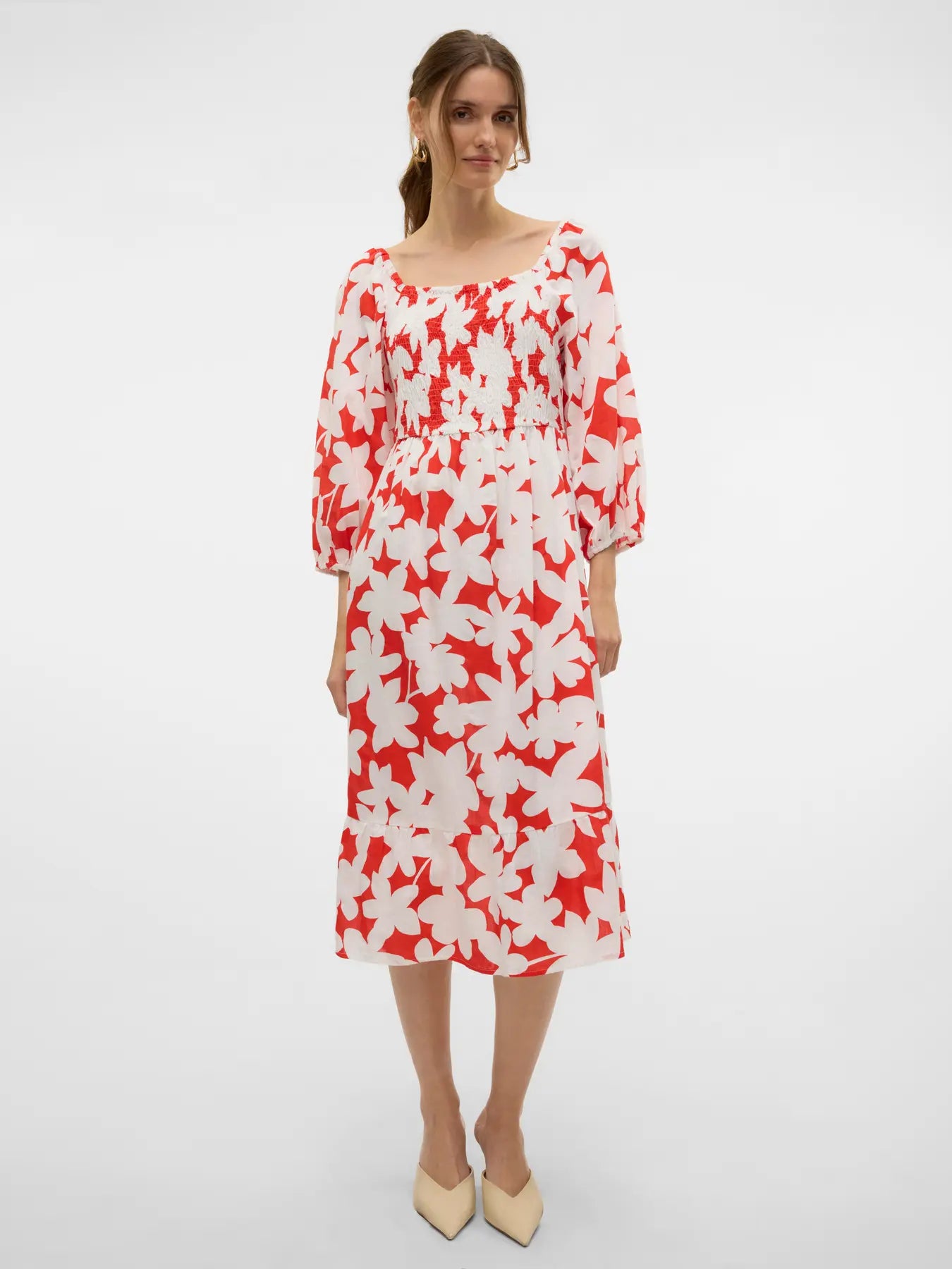 Dicthe 3/4 Square Calf Dress - Fiery Red Loa