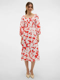 Dicthe 3/4 Square Calf Dress - Fiery Red Loa