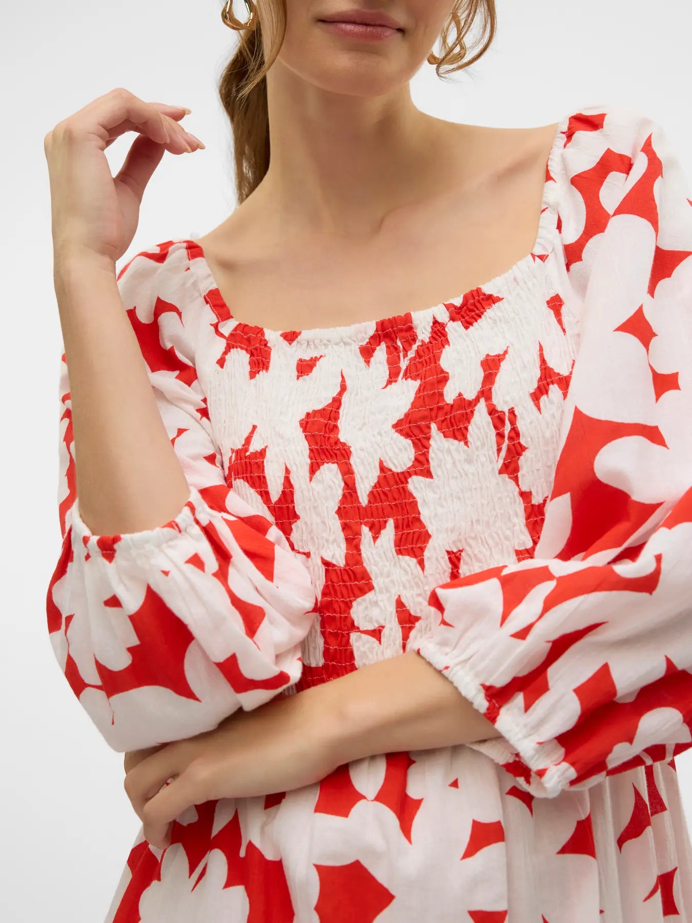 Dicthe 3/4 Square Calf Dress - Fiery Red Loa