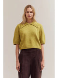 3/4 Short Sleeve Collar Neck Knit Top - Citron