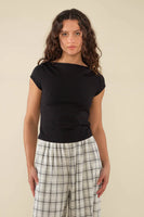 Brisa Contrast Boatneck Baby Tee - Black