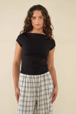 Brisa Contrast Boatneck Baby Tee - Black