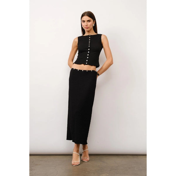 Julie Button Front Tank Top - Black